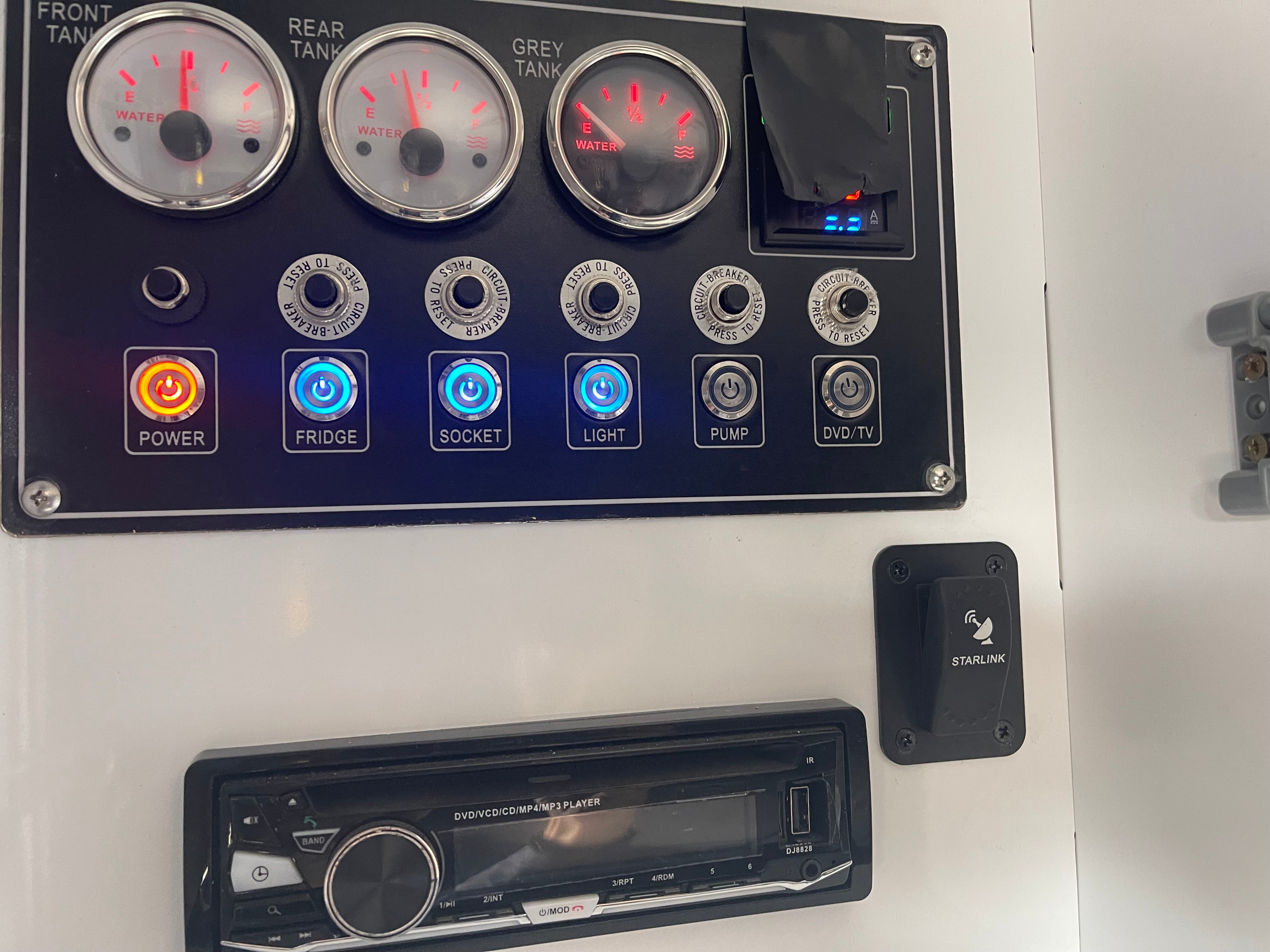 Starlink DC 3-Pole Rocker Switch – Blue LED with Mounting Plate Options (12V 20A / 24V 10A)