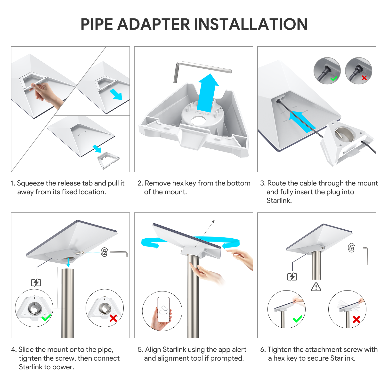 Starlink Mini Universal Mount – Pipe, Flat, or Mobility Mount – ASA/ABS Construction