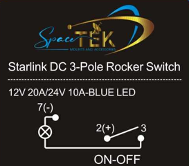 Starlink DC 3-Pole Rocker Switch – Blue LED with Mounting Plate Options (12V 20A / 24V 10A)