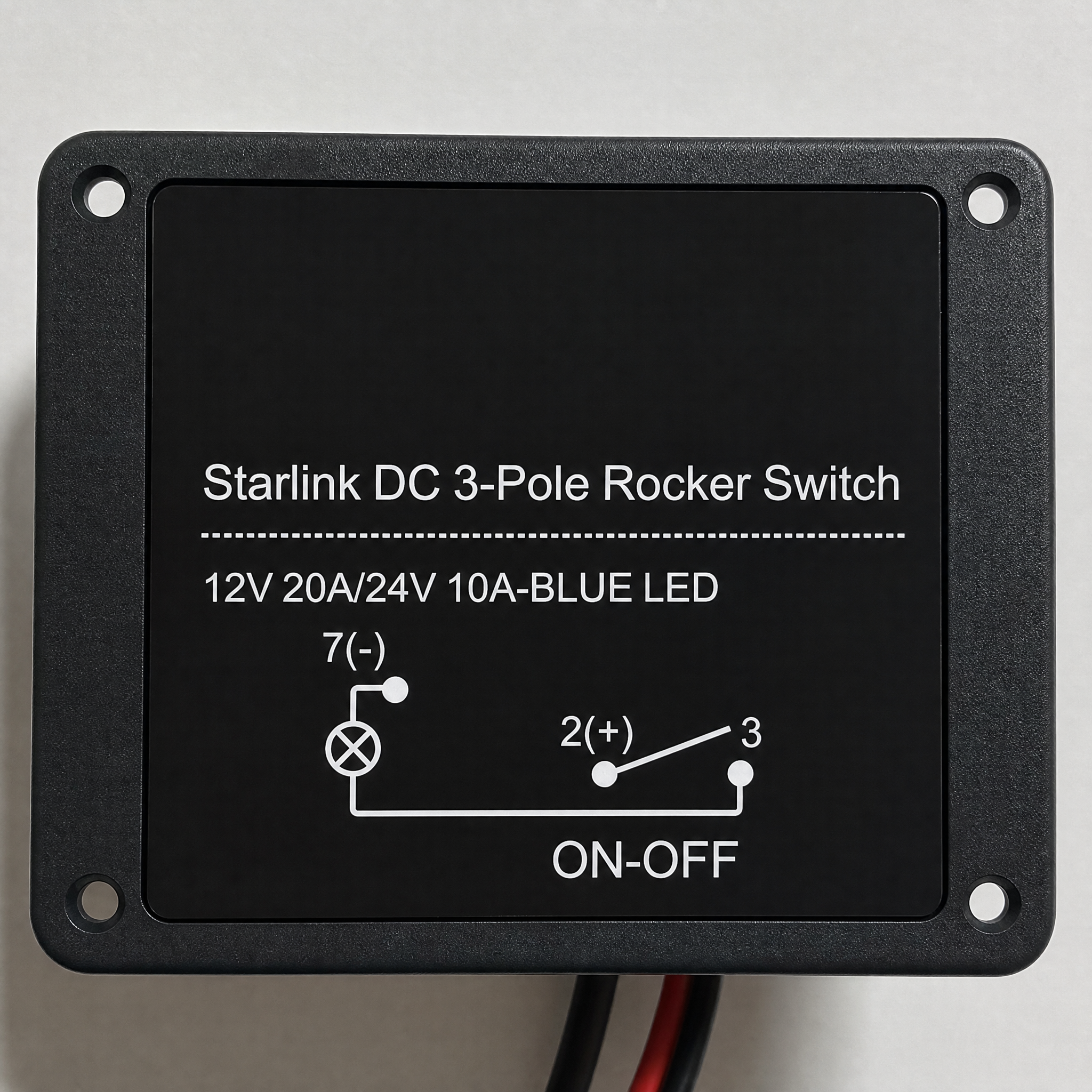 Starlink DC 3-Pole Rocker Switch – Blue LED with Mounting Plate Options (12V 20A / 24V 10A) SpaceTek - Starlink Mounts & Accessories
