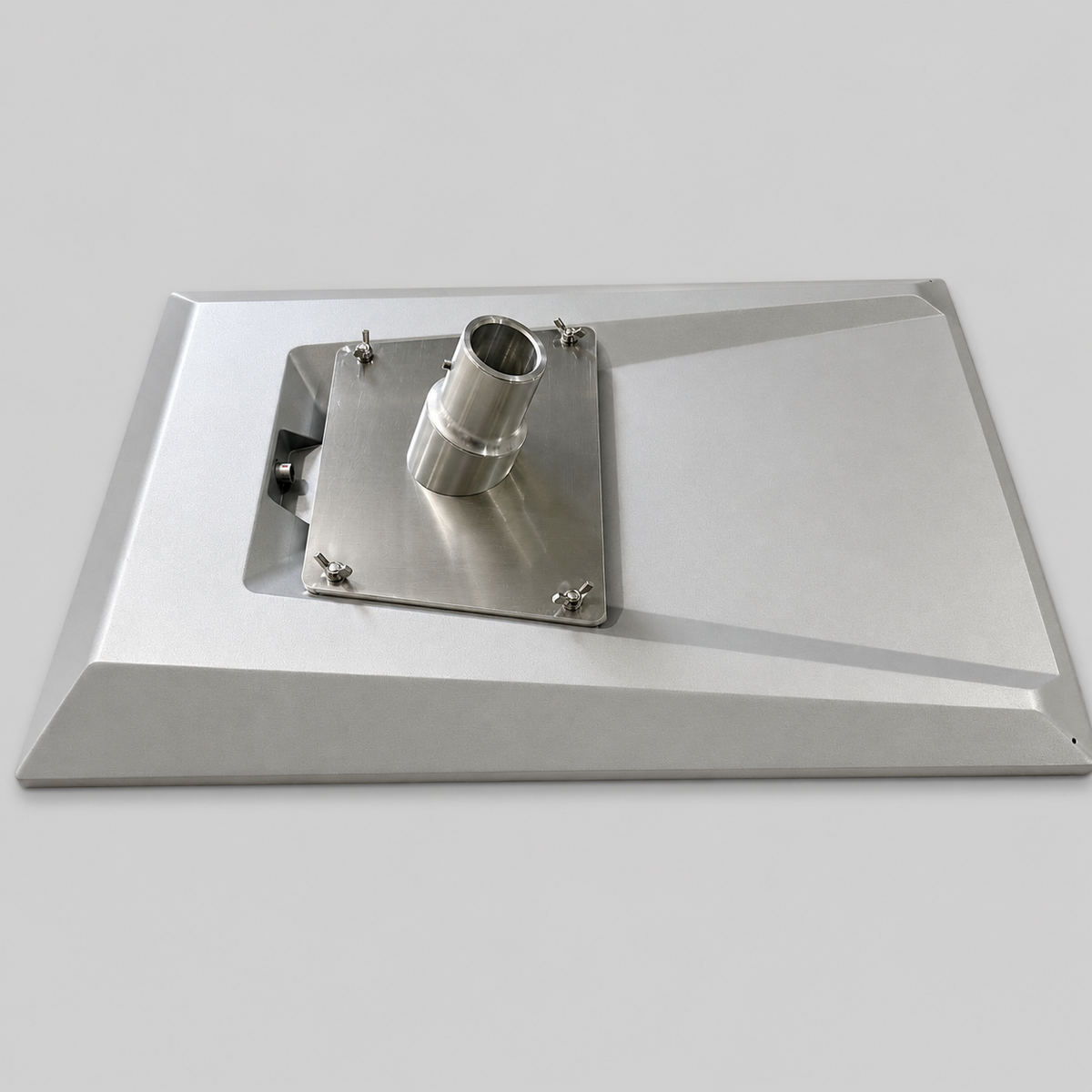 Spacetek Gen 3 Performance UTA252 heavy duty aluminium pole adapter shown from a top angle with aluminium mounting plate.
