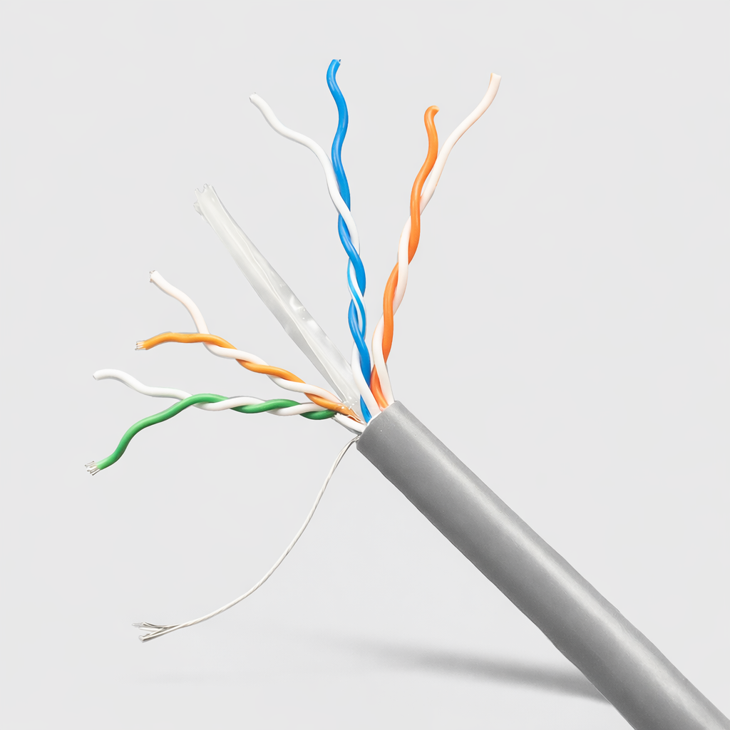 Exposed internal wires of Spacetek Starlink Gen 3 CAT6a replacement cable showing untwisted pairs and shielding