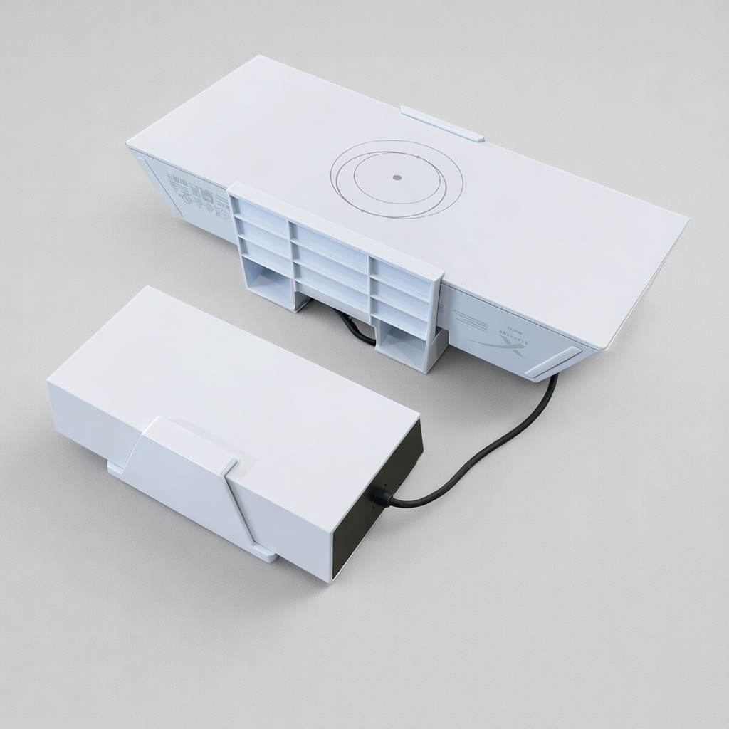 Spacetek indoor wall mount bracket for Starlink Gen 3 router, featuring clean white enclosure with integrated cable routing and vented airflow design on a neutral background.