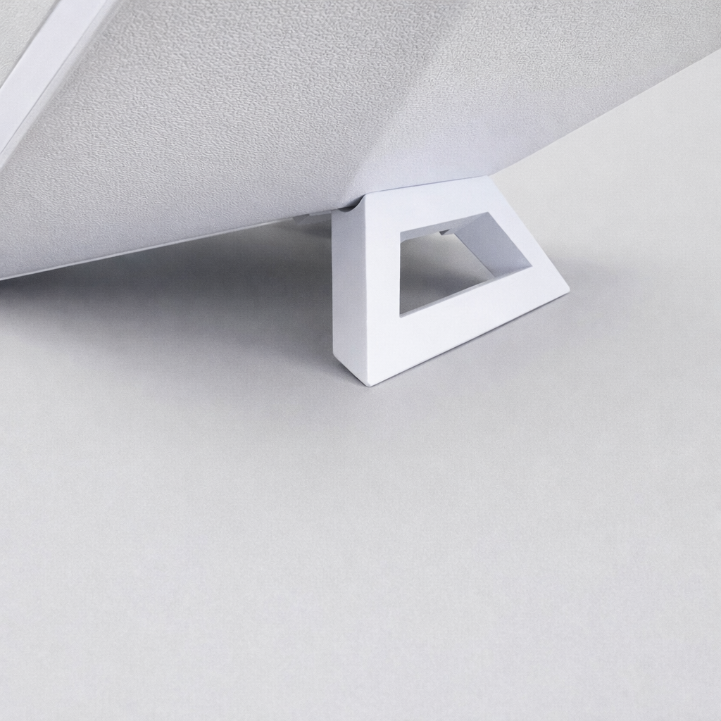 Genuine Starlink Mini kickstand supporting device from side view on neutral grey background