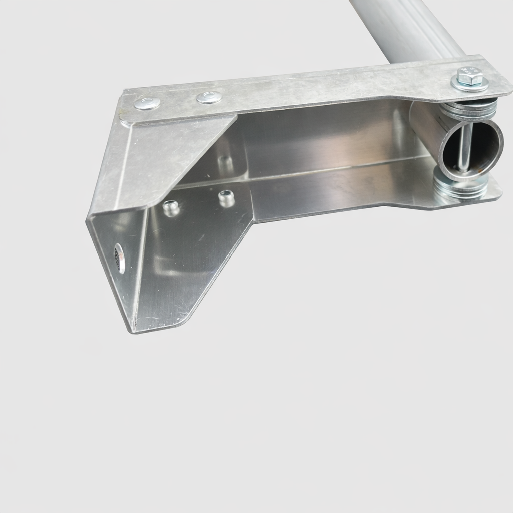 Detailed view of heavy duty aluminium construction on a Starlink Gen 3 Atco fence mount bracket