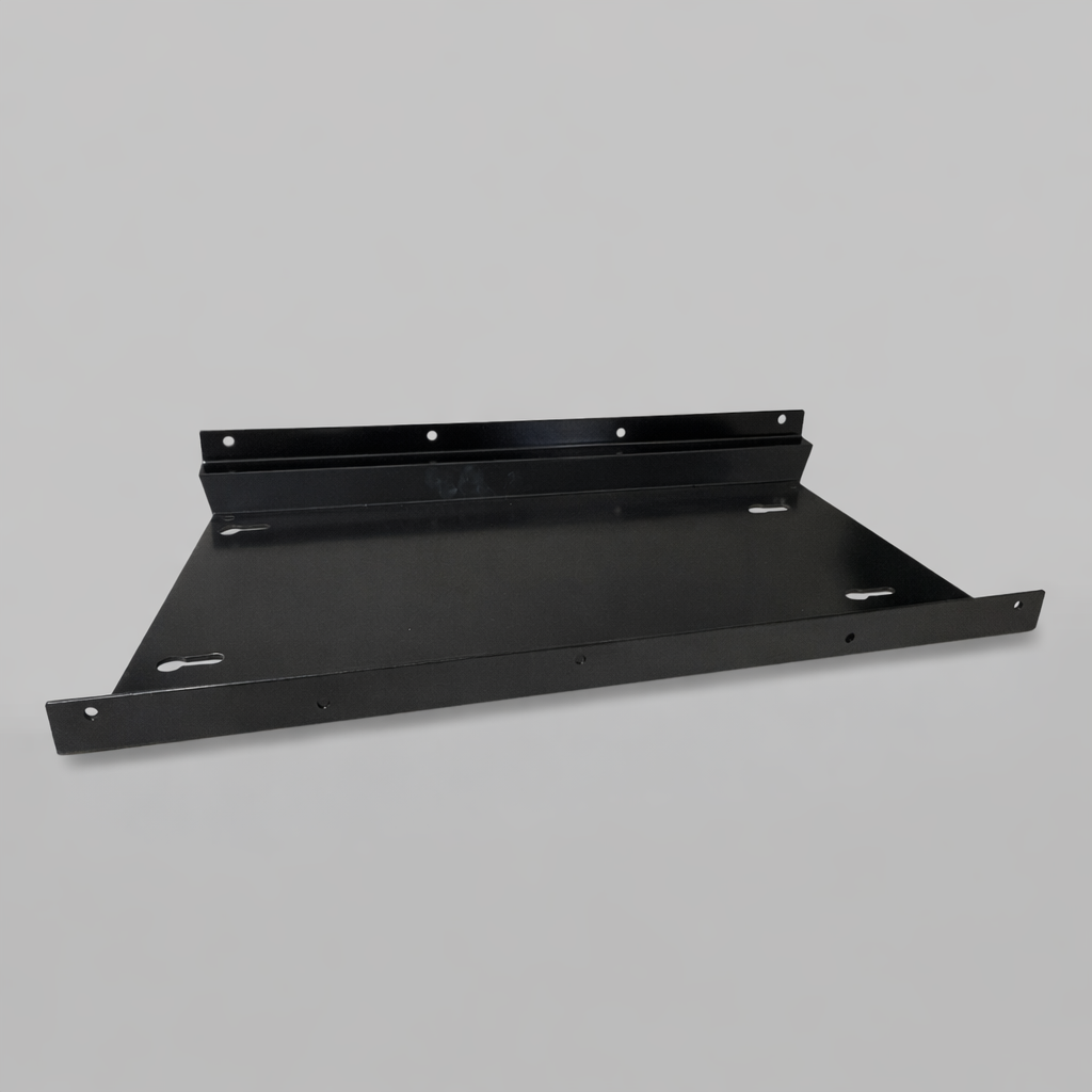 Angled perspective of the Starlink Gen 3 mounting bracket showcasing flange bends and mounting slots. Ideal for off-grid network infrastructure and mobile satellite hardware installs