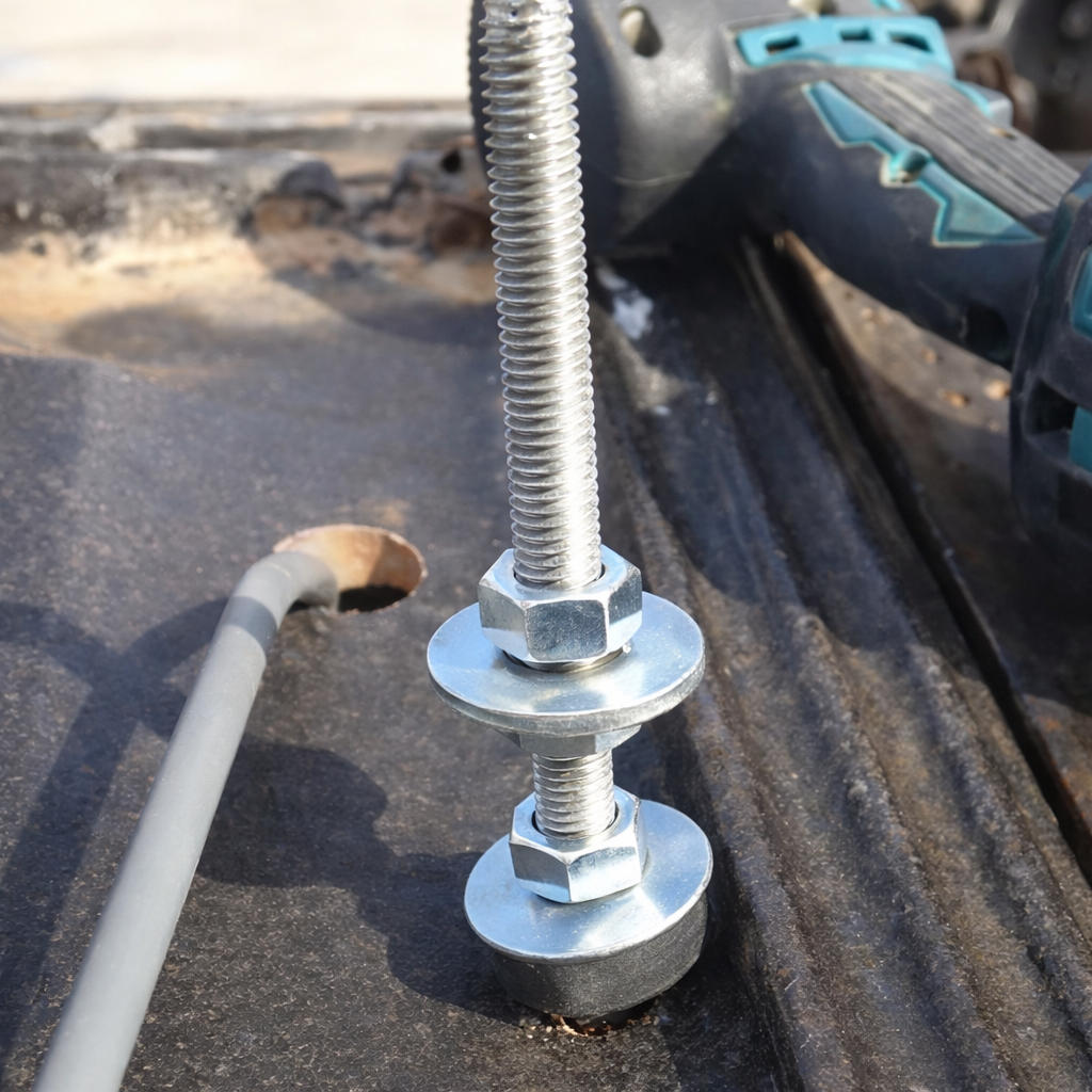 Threaded rod and mounting hardware used to secure Starlink Gen 3 tile roof mount