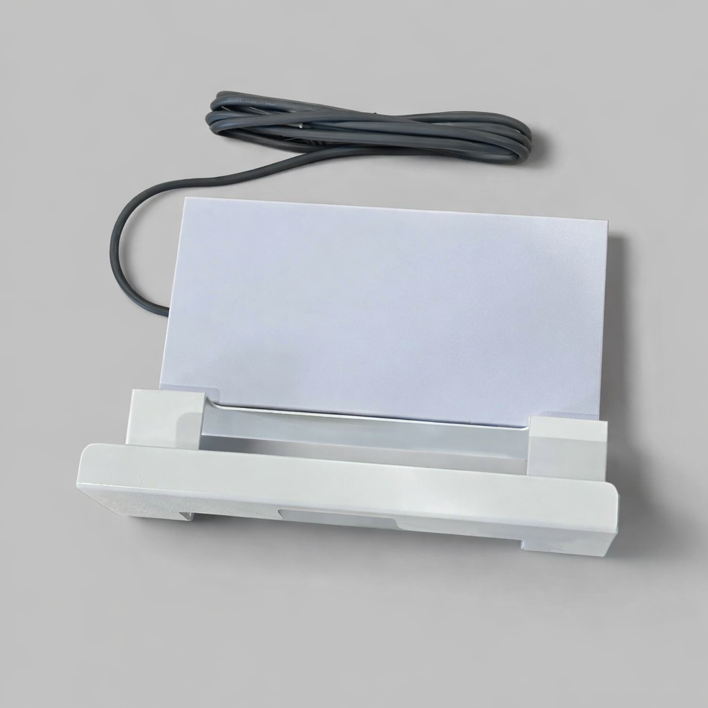 Side floating view of powder coated metal Starlink Gen 3 wall mount showing stepped bracket design