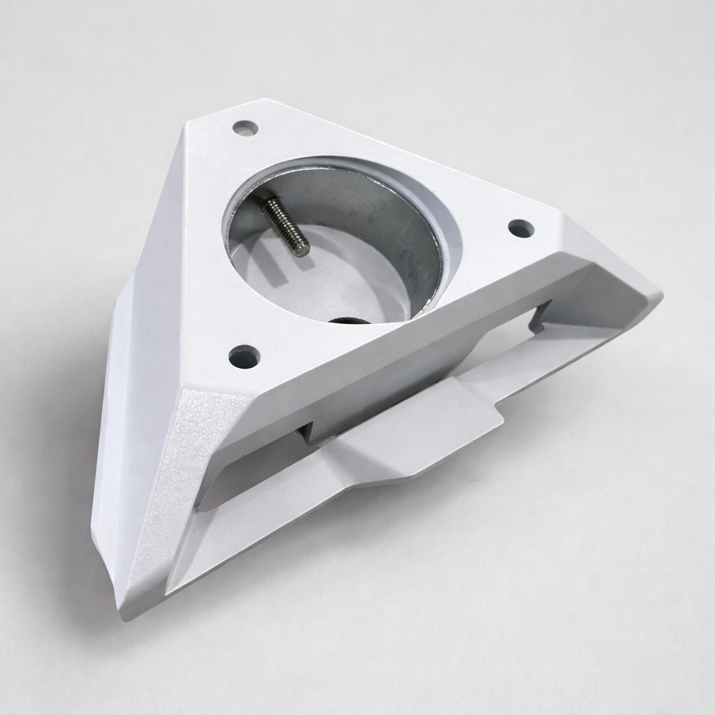 Top view of Starlink Mini pole mount ABS plastic bracket showing mounting holes and pole receiver