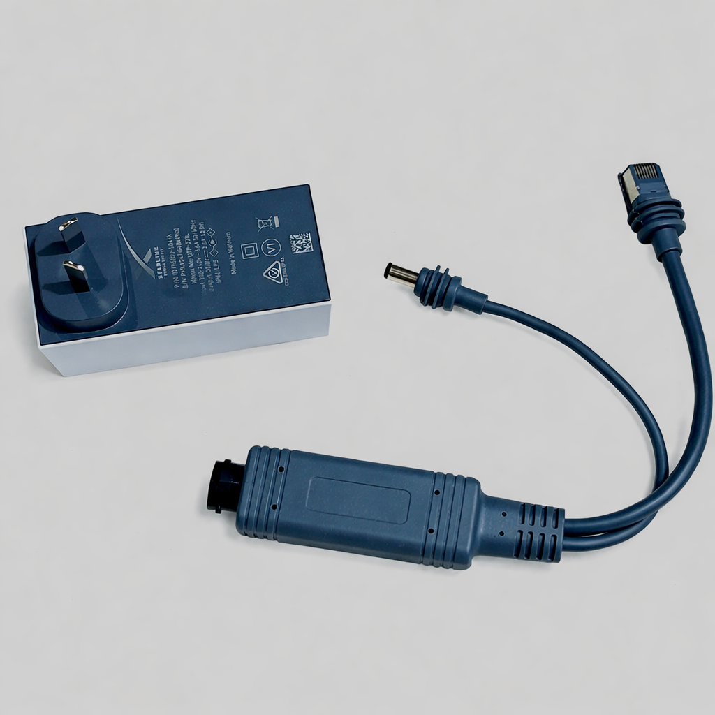 Starlink Mini splitter combiner cable and 12V power adapter with RJ45 Ethernet and DC plugs – for flexible off-grid and mobile Starlink use