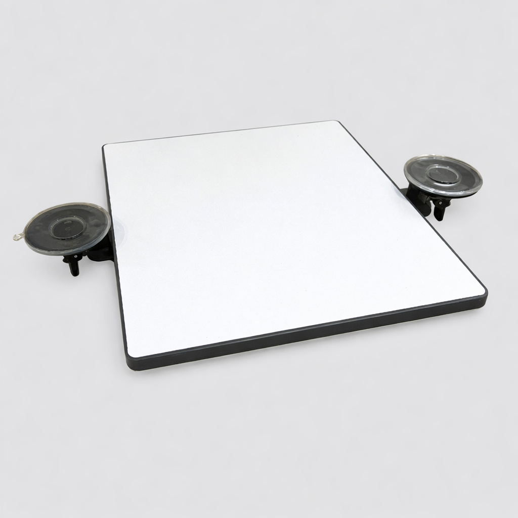 Detailed front-facing image of the Starlink Mini Dish with suction cup mount system attached. Perfect visual for showing streamlined installation on glass or smooth surfaces.