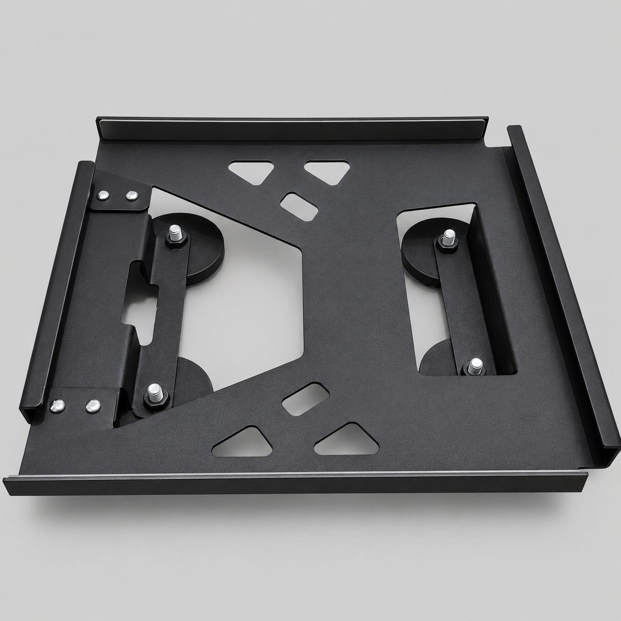 Top-down view of the Starlink Mini Vehicle Magnet Mount in carbon steel highlighting the reinforced frame design and four 65mm (2.5 inch) magnets