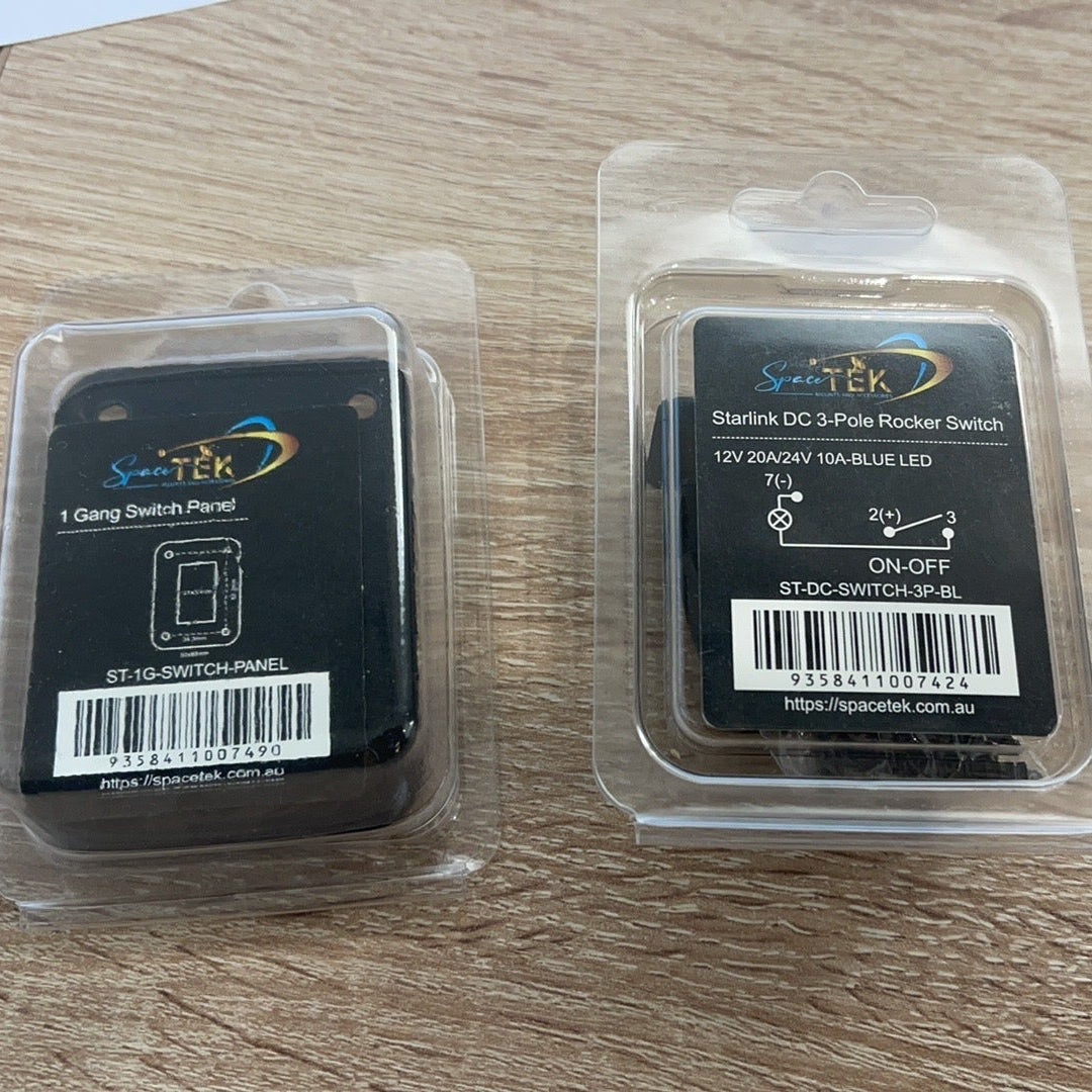 Starlink DC 3-Pole Rocker Switch – Blue LED with Mounting Plate Options (12V 20A / 24V 10A) SpaceTek - Starlink Mounts & Accessories