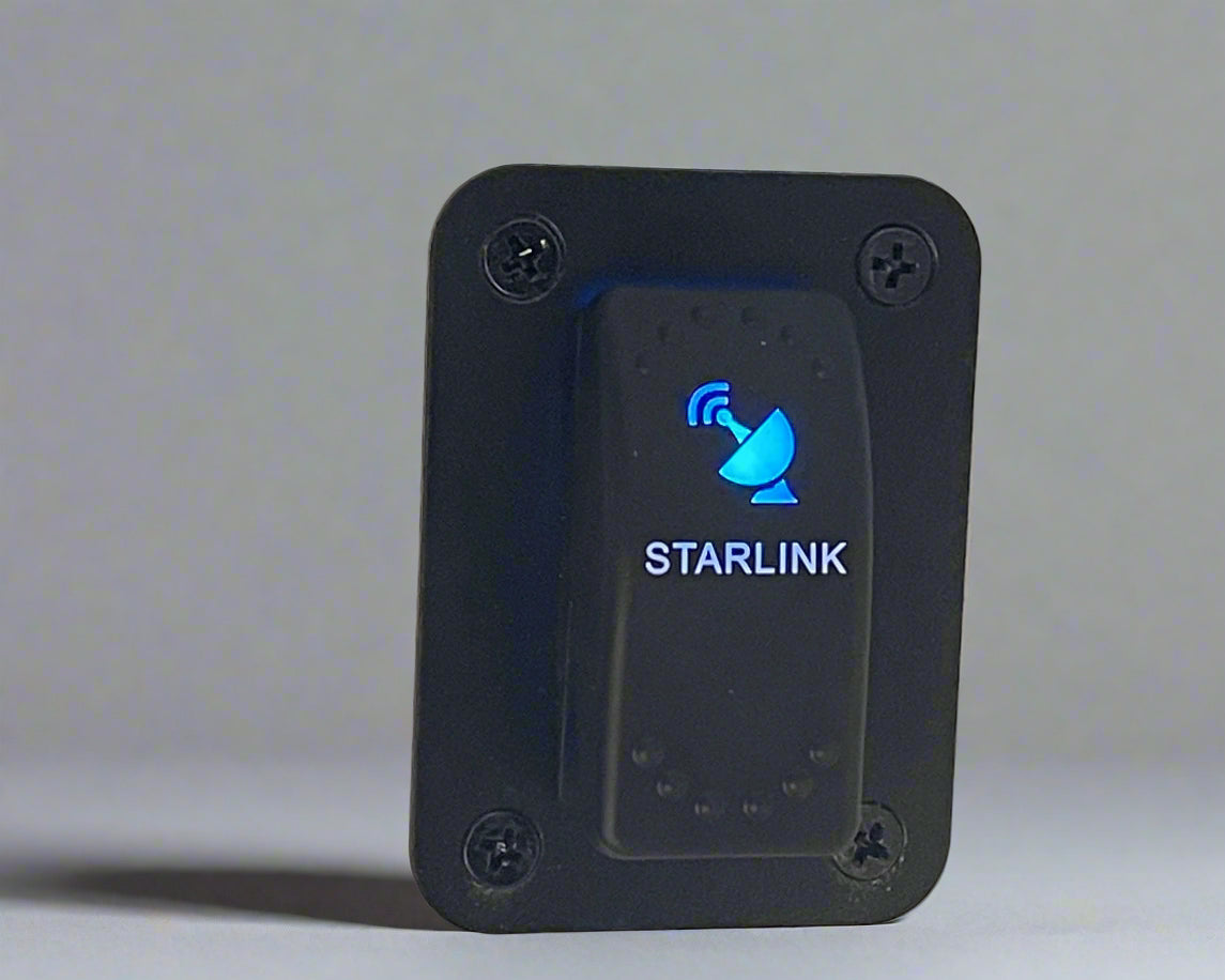 Starlink DC 3-Pole Rocker Switch – Blue LED with Mounting Plate Options (12V 20A / 24V 10A)