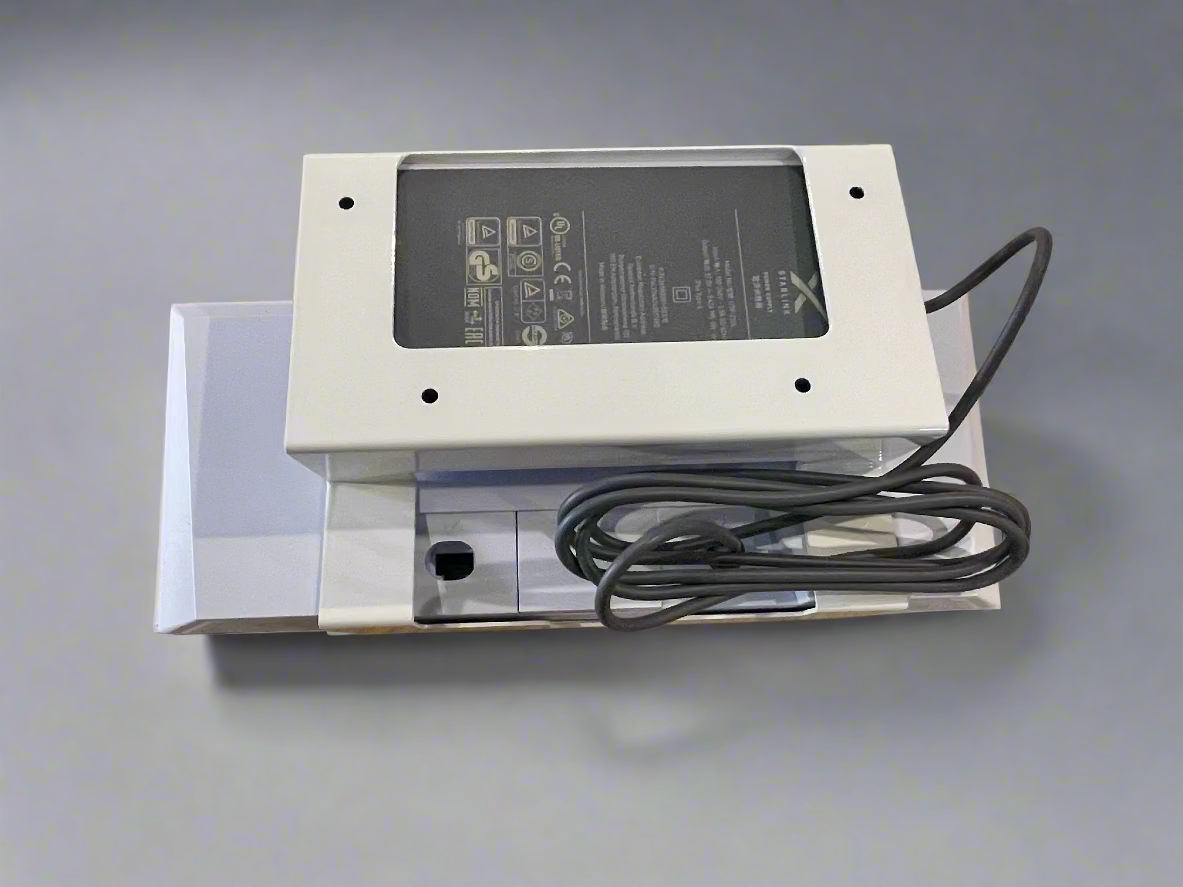 Powder-coated metal wall mount holder for Starlink Gen 3 router & 56V power supply – white finish