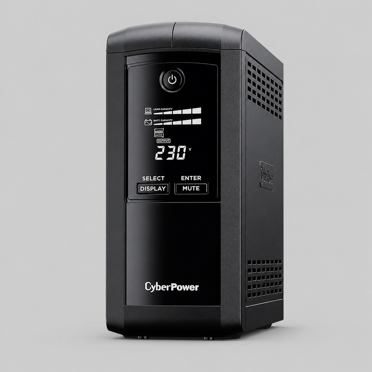 CyberPower Value Pro UPS 1000VA for Starlink front view with LCD display showing voltage and control buttons