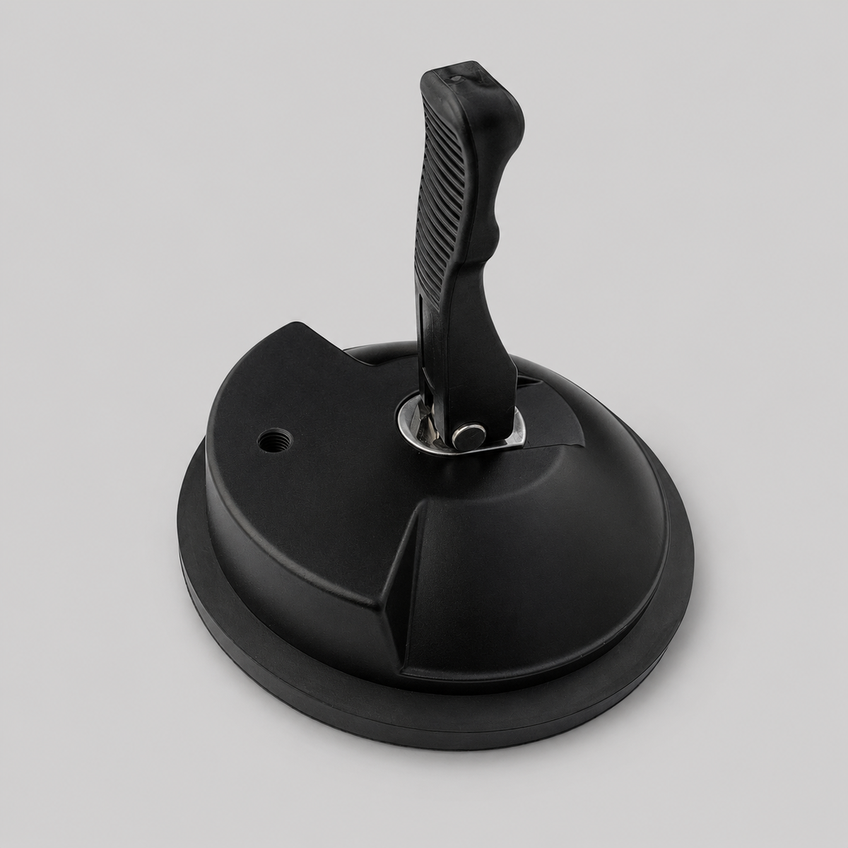 Heavy-duty 5-inch suction cup with locking lever in the upright position and M8 female thread for secure equipment mounting