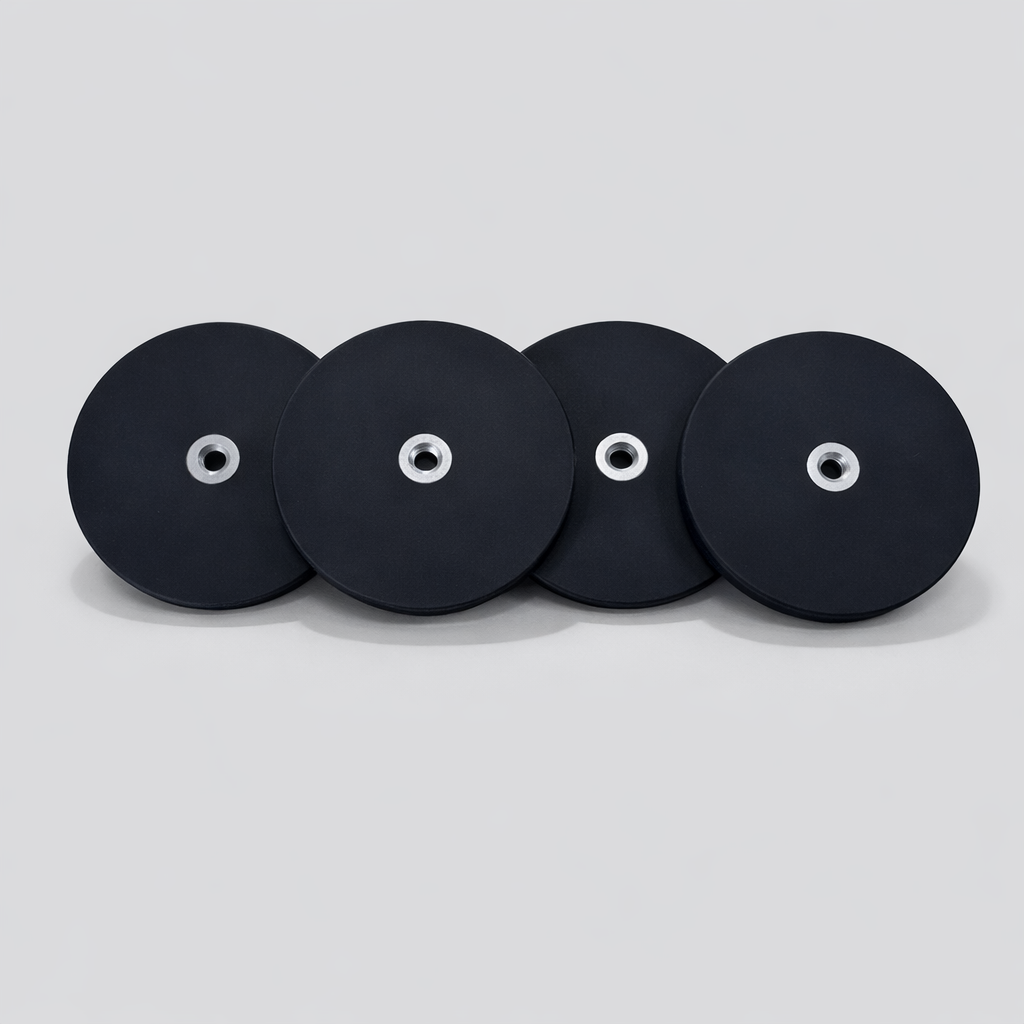 87mm rubber-coated rare earth magnets with M8 threaded inserts