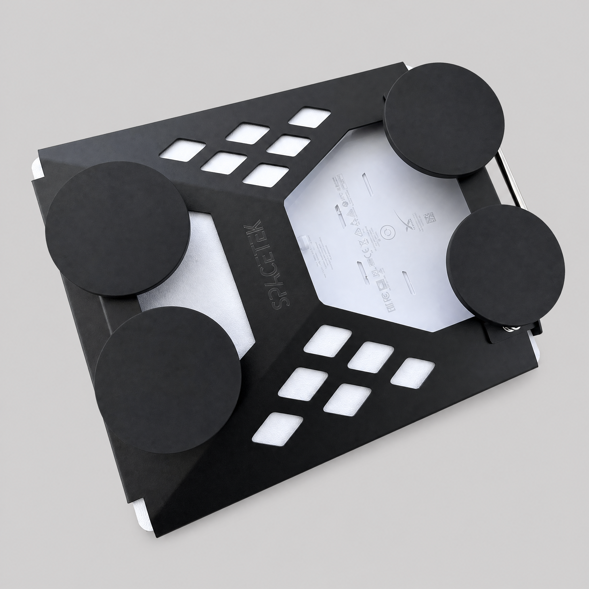 Black Spacetek robust magnetic Starlink mount with four magnetic feet and slotted metal base plate