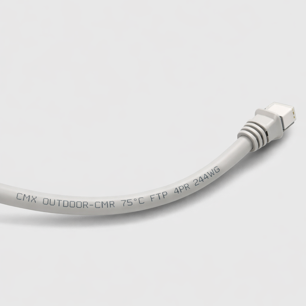 CMX OUTDOOR-CMR 75°C FTP 4PR 24AWG printed on Spacetek CAT6a Starlink Gen 3 replacement Ethernet cable