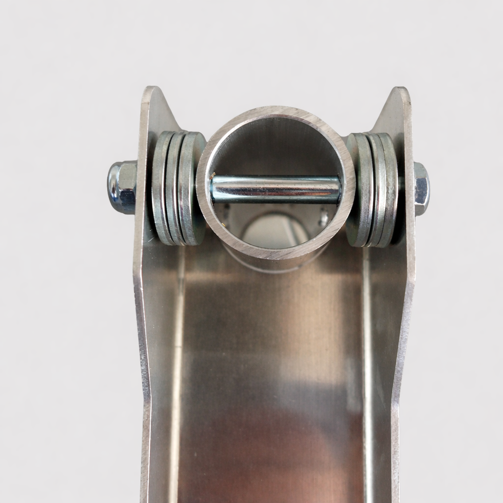 Close-up of adjustable pivot joint on a heavy duty aluminium Starlink Gen 3 Atco fence mount bracket