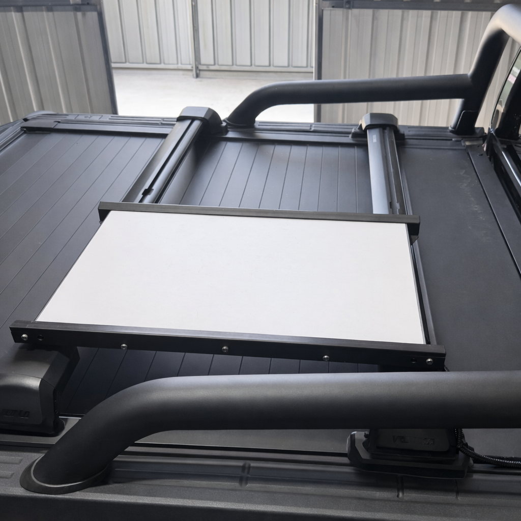 Starlink Gen 3 Motion Mount installed on utility vehicle tray, optimized for rugged, low-clearance rooftop connectivity in mobile industrial environments
