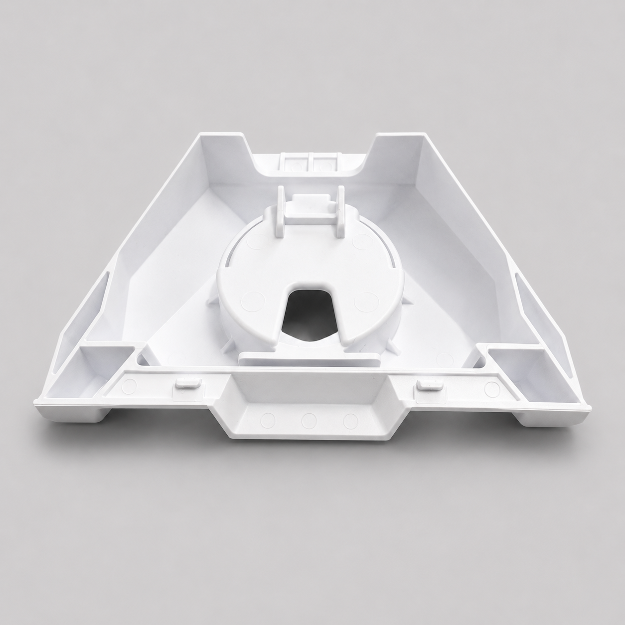 Original Starlink Mini pole pipe adapter underside showing internal mounting structure and support ribs.