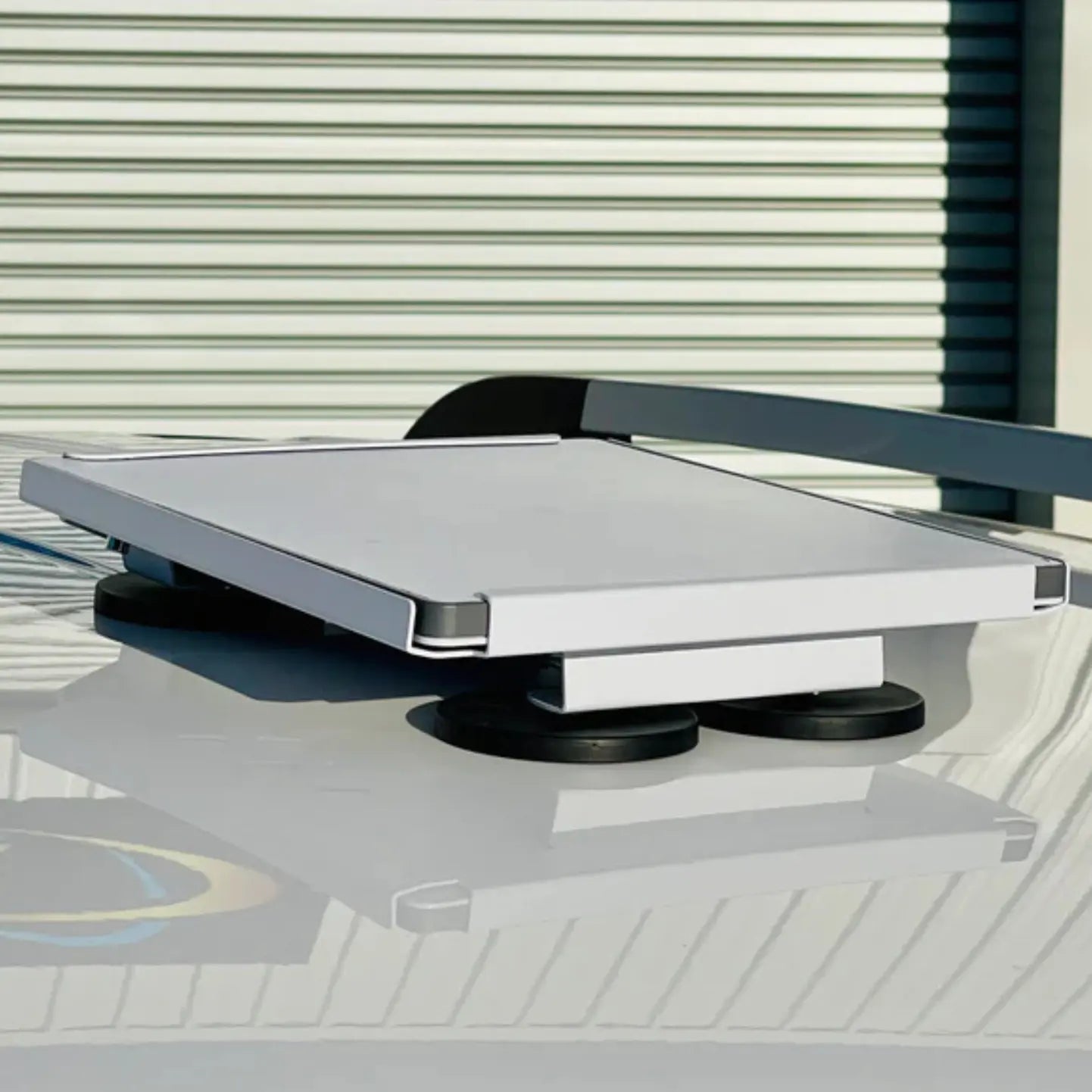 Starlink Mini mounted on vehicle roof using magnetic feet for rapid deployment and mobile connectivity