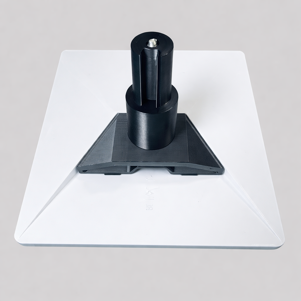 Spacetek Starlink pole mount bracket assembly secured to Starlink Mini with carbon fibre pole adapter hardware